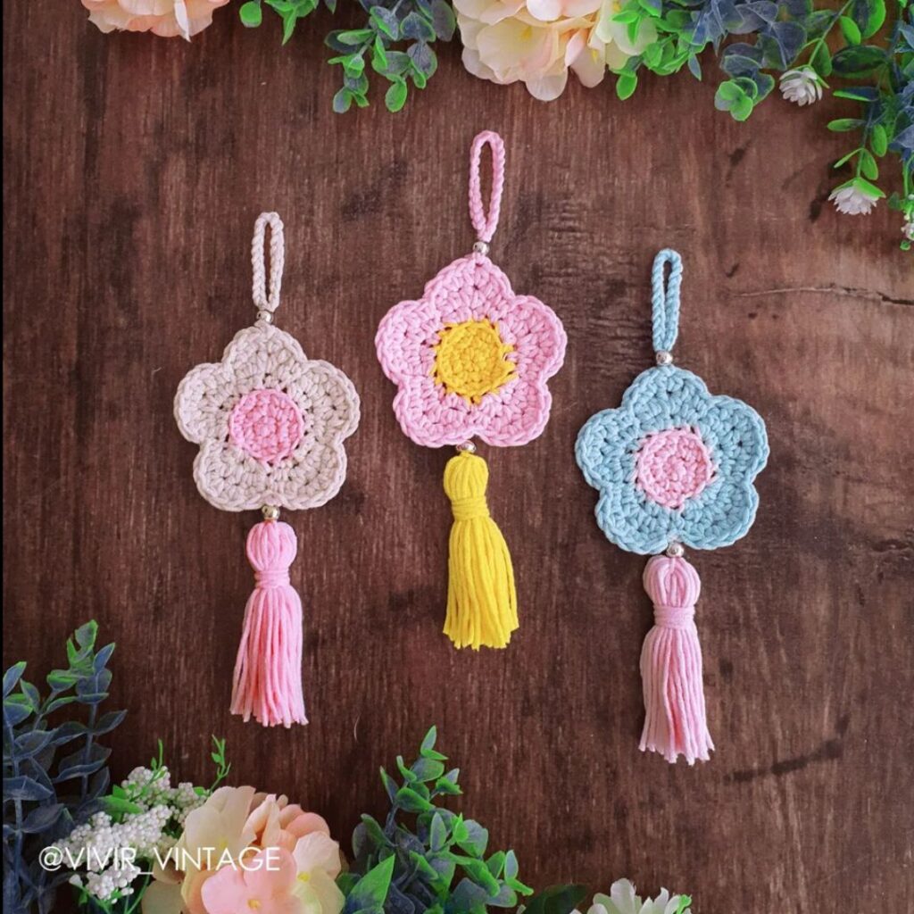 Bloemen Sleutelhanger Haakpatroon 1 bloem sleutelhanger haakpatroon